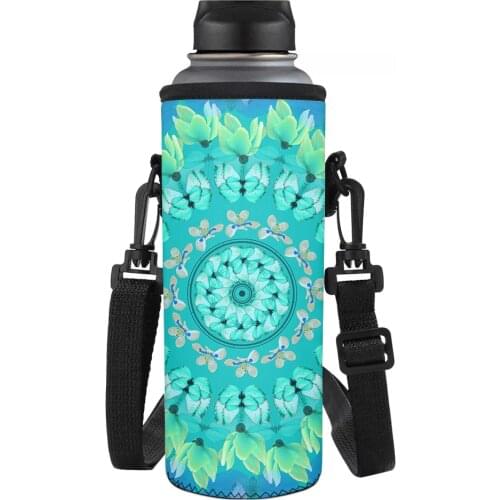 Colorful Mandala Flower Printing Bottle Bag New Insulated Neoprene Water Bottle Sleeve Covers Bag with Rope Pouch Holder Cover