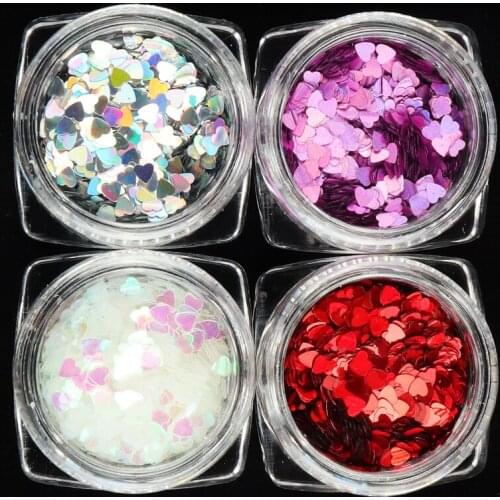 Holographic Laser Heart Shape Design Nails Art Decoration Sparkly 3D Silver red pink Sequins Spangles Polish Nails Accessories