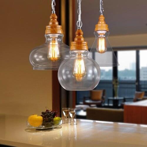Creative Nordic Retro Milan American Country pendant light Garden Restaurant Bar Glass Wood Single Head Lamp ball lamp ZZP426123