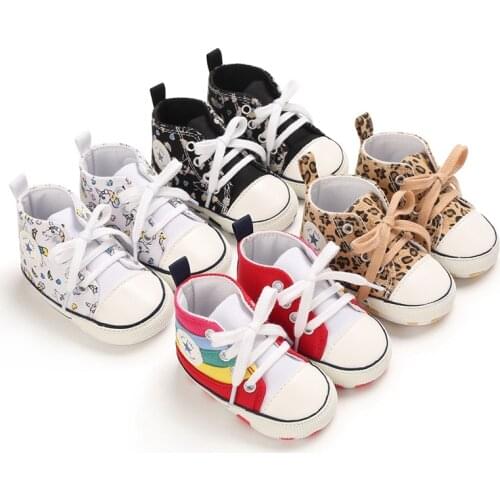 Newborn Boy Girl Shoes Leopard Sneaker Baby Cotton Soft Anti-Slip Sole Unisex Prewalker Infant Toddler Casual Canvas Crib Shoes