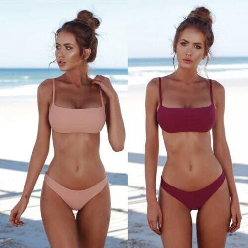 2019 New Summer Women Solid Bikini Set Push-up UnPadded Bra Swimsuit Swimwear Triangle Bather Suit Swimming Suit biquini