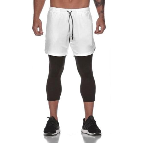 Summer Outdoor Sports Shorts Men Quick-Drying Breathable Fake Two-Piece Nine-Point Pants Running Training Tight Fitness Pants