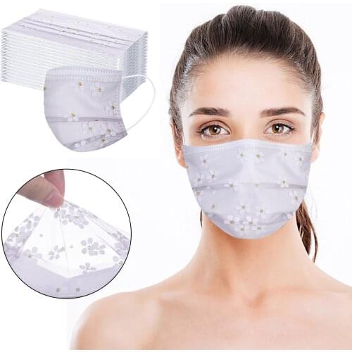 50pc Women Best Face Masks Flower Floral Designer Disposable 3ply Protec Mouth Masks No Decoration Female Three-layers Masque