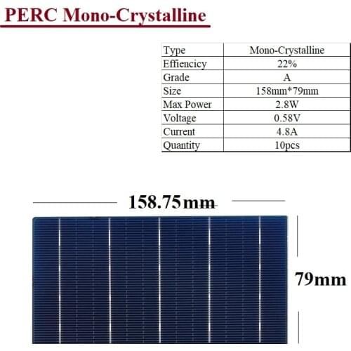 Mono Crystalline Solar cell A Grade PERC 22% High Efficiency DIY Solar panel charger 10pcs / Lot