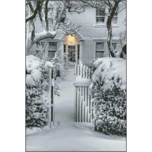 Lovely Gold Collection Counted Cross Stitch Kit Snow covered the courtyard Winter villa garden landscape Chimera Free Shipping