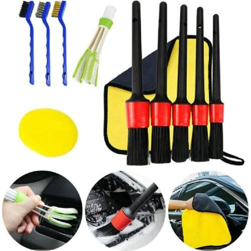 11Pcs Car Detailing Brush Kit Soft Bristles Boar Hair Auto Interior Wheel Gap Cleaning Tool for Removing Dust Bread Crumbs
