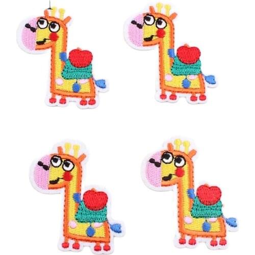10pcs/lot Cartoon Giraffe Patch Iron On Embroidered Cute Animal Stickers for Baby Kids Garments DIY Sewing Appliques Accessories