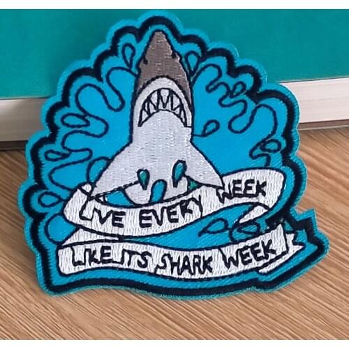 Iron On Patch Shark/Sea Wave Patch Embroidery Patches For Clothing DIY Wilderness Badge Patches For Clothes Applique Accessory