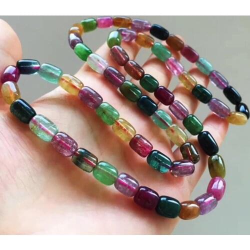 Natural Colorful Tourmaline Crystal Clear Round Beads Bracelet AAAAA 10x7mm
