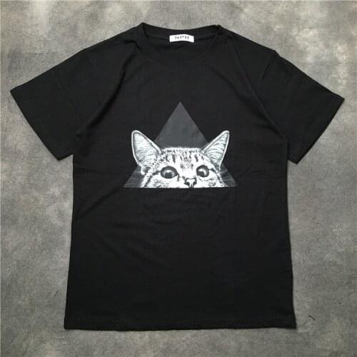 2020 New Men Novelty Cat triangle T Shirts T-Shirt Hip Hop Skateboard Street Cotton T-Shirts Tee Top kenye S-XXL #K25