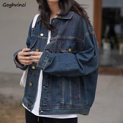 Single Breasted Denim Jackets Women Vintage Pockets Harajuku Couples BF Hip-pop Street Wear Coats Loose Hong Kong Style Outwear