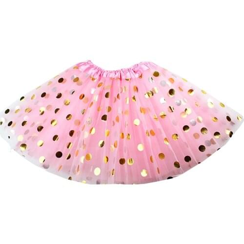 Wholesale 3 Layers Pink Polka Gold Dot Baby Girl Ballet Dance Tutu Skirt Kids Sparkle Skirts Girls Birthday Party Petticoats