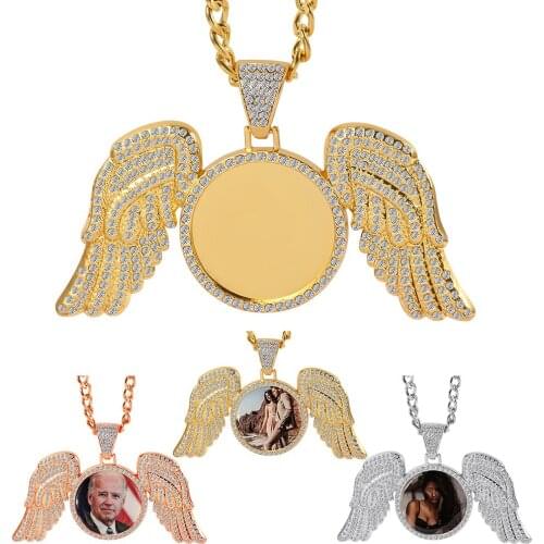 Personalized Womens Double Side Crystal Necklace Angel Wings Necklace Creative Name Logo Wholesale Jewelry Kids Gift
