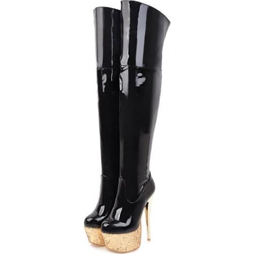 Patent Leather Sexy Thigh High Heel Boots Winter Women Over the Knee Boots Large Size White Red Black Platform Fetish Shoes Lady