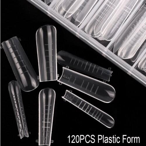 Quality 120Pcs Nail Plastic Dual Form Full Cover Tips Nail Extension System Forms Quick Building Gel Mold Tool 12 Sizes*10pcs