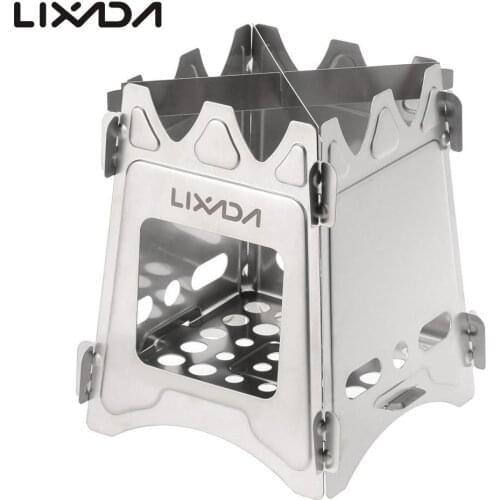 Lixada Camping Titanium Wood Stove Outdoor Camping Cooking Picnic Portable Folding Wood Stove Burning for Cooking Picnic Hunting
