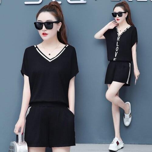 Casual Summer womens clothing two piece set High Waist shorts 2021 V-neck Short Sleeve Sports Outfit Tracksuit 2 Pieces Set