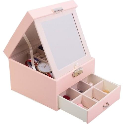 Fashion Flannel Jewelry Box jewelry Display Earrings Necklace Pendant Storage Container Case with Mirror Leather Storage Boxes