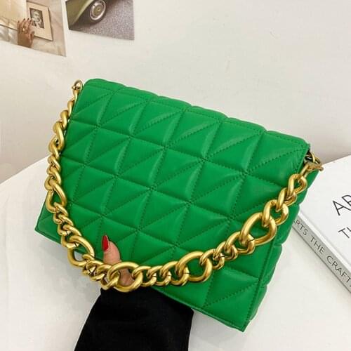 Handbags Women Branded Green Shoulder Bags 2020 Thick Metal Chain Quilted Shoulder Purses And Handbag Women Clutch Bags Lady Bag