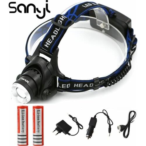 XM-L T6 LED Headlight Zoom In/Out 3 Modes Headlamp Button ON USB Rechargeable Flashlight Forehead Camping Hunting Lantern