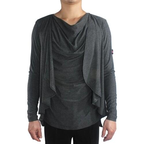 High Quality Latin Dance Tops Men Costume Black / Gray Fold Shirt Rumba Tango Ballroom Practice Male Latin Dance Clothes VDB647
