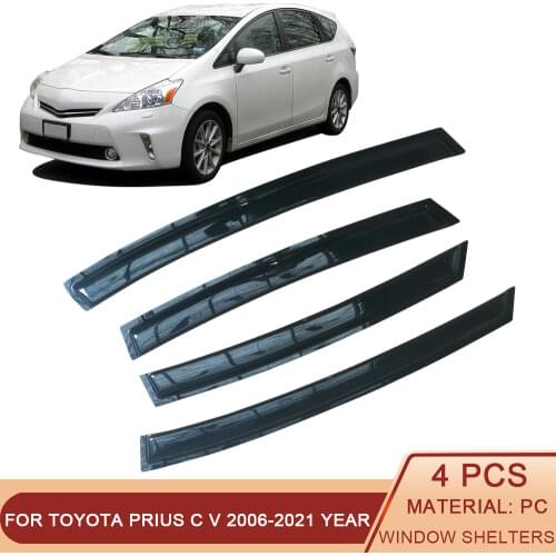 For Toyota Prius C V Plus 2006-2016 Side Window Wind Deflectors Visors Black Rain Guard Door Visor Shades Dark Smoke Ventvisor