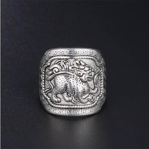 Vintage Silver Color QI LIN Rings for China Mythical Animals Auspicious Beast Rings Good Lucky Jewelry Men Women Rings Gifts
