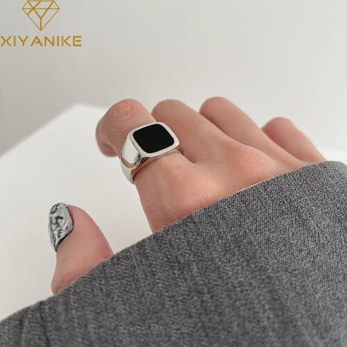 XIYANIKE 925 Sterling Silver 2021 Hot Sale Black Geometric Square Ring Simple Trendy Opening Jewelry Accessories Birthday Gift