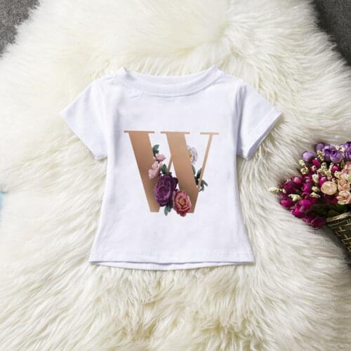 Flowers Baby Boy T Shirt Unisex Letters Design Girl Clothes Harajuku Shirt Birthday Tshirt Kids Crew Neck Casual White T Shirt