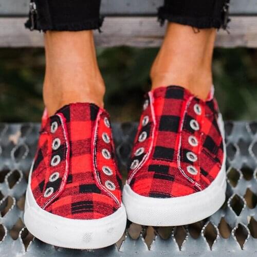 2020 Spring Womens Vulcanized Shoes Women Sneakers Casual Comfort Flats Plaid Woman Fashion Slip On Flat Platform Ladies yui8