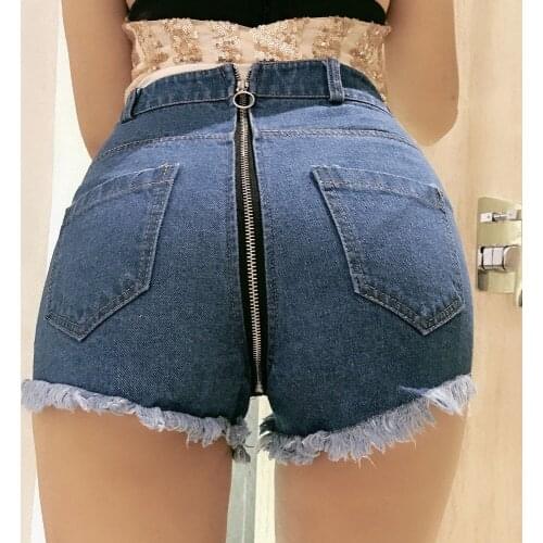 Women Skinny Zipper Back Shorts Sexy Buttons Pole Dance Jeans Bar Shorts Micro Denim Ultra High Waist Clubwear Cortos Mujer