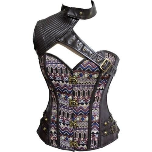 Womens Steampunk Bustiers Rock Retro Lace Up Halter Spiral Steel Boned Vest Corset Top Plus Size Waist Cincher Shaper Corsets