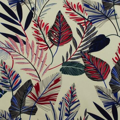 1 Yard Cotton Poplin Fabric for Sewing Patchwork, Dress, Cloth - Leaf on White Background (width=140cm)