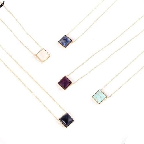 10 pcs/lot fashion jewelry metal synthetic stone square necklace