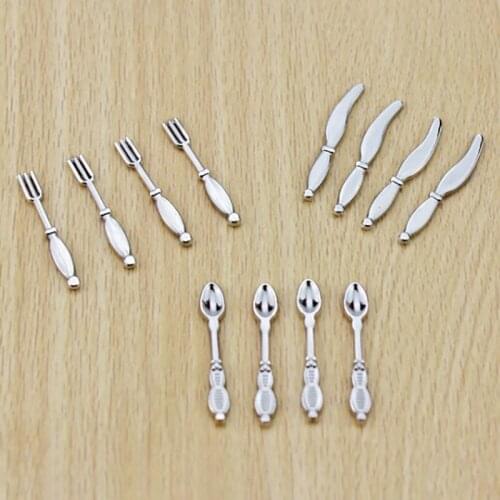 12Pcs/Set DIY Mini Dollhouse Miniature Accessories Fork Knife Soup Spoon Tableware Simulation Kitchen Food Furniture Toys