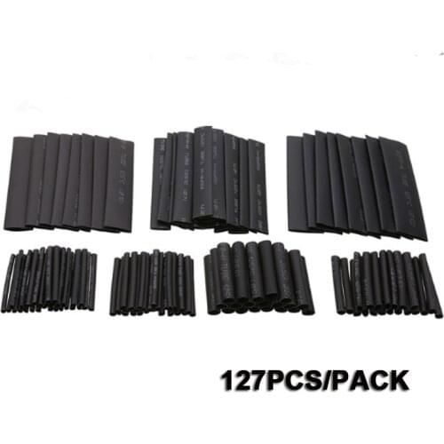 127PCS Black 7 Sizes Cable Sleeve Kits Heat Shrink Tubing Set Assorted Wrap Wire or Home Flame Retardant Electric Cable Tube