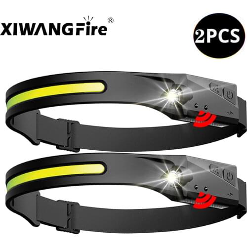 2PSC COB LED Sensor Headlight USB Rechargeable Built-in 18650 Battery Mini Flashlight Lantern Headlight Small Led Flashlight