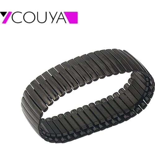 2016 Black Bracelet For Men Women Gold Silver Color Black Width Bracelets Stainless Steel Spring Jewelry Simple Design B10027