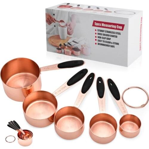 5Pcs/Set Measurement Scoop Stainless Steel Multipurpose Rose Gold Measuring Spoon Baking Tools DIY Coffee Powder Spice Kitchen