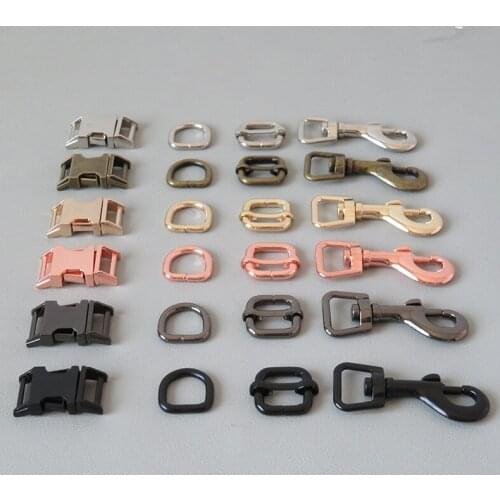 50Sets/Pack 15mm Strong Metal Carabiner Hardware Strap Adjuster Buckle D Ring Clip Hook For Pet Dog Collar Leads Clasp Accessory