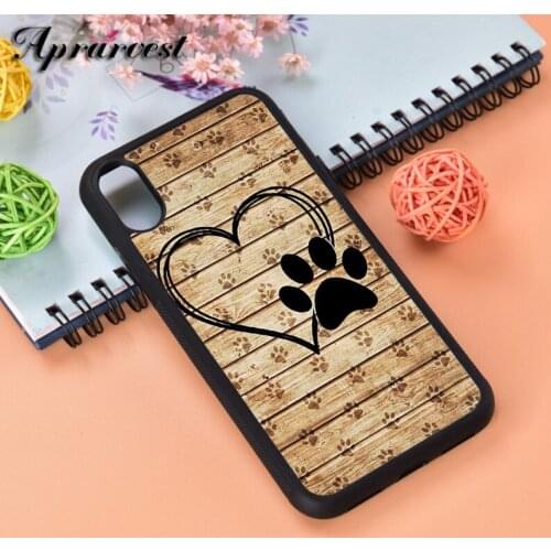 Aprarvest Heart Love Dog Paw Wooden Print Pattern Silicone Phone Case Cover For iPhone 6 6S 7 8 PLUS X XS XR 11 12 MINI PRO MAX