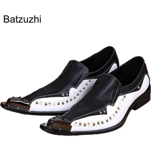 Batzuzhi Man Leather Dress Shoes Fashion Stylist Pointed Toe Increased Height Hairdresser Black White Oxfords Shoes Man