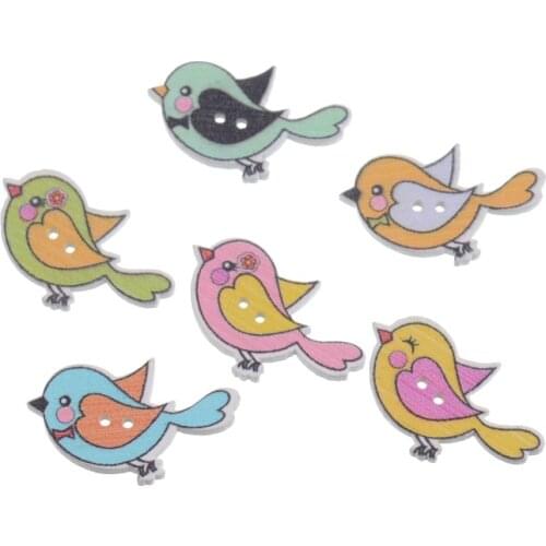 Free Shipping Retail 10Pcs Mixed 2 Holes Cartoon Birds Animal Pattern Wood Sewing Buttons Scrapbooking 19x30mm