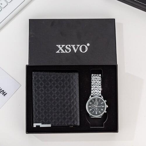 XSVO Men Business Casual Personality Large Dial Watches European Style Gift Set Wallet + Quartz Watch Casual Male Wristwatch