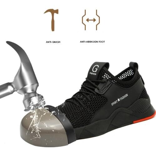 2020 New Breathable Mesh Safety Shoes Mens Comfortable Sports Shoes Indestructible Work Boots Anti-Drill Steel Toe Tennis Shoes
