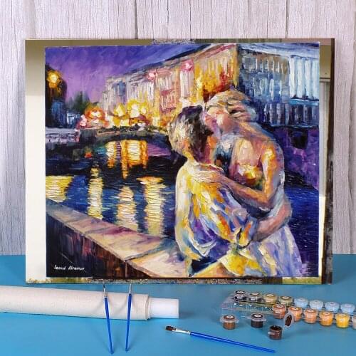 Oil Painting Style Blue City Painting By Numbers Package Acrylic Paints 40*50 Picture By Numbers Photo Handmade Handiwork