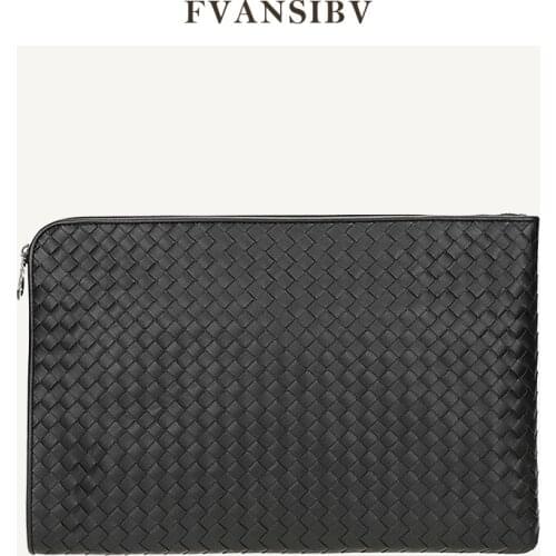 Luxury Brand Mens Clutch Minimalist Business Fashion Authentic Leather Weave Large Capacity A4 File Envelope Package 2021 Ne