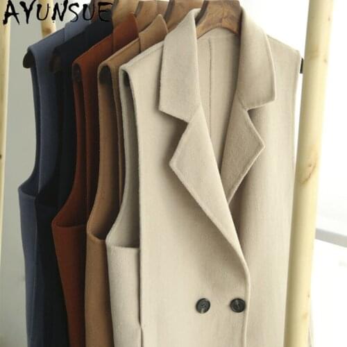 AYUNSUE Womens Vest 100% Wool Coat Women Autumn Sleeveless Jacket Korean Coats and Jackets Women Vests Fashion Manteau Femme