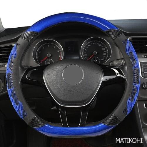 MATIKOHI Carbon Fiber Leather Car Steering Wheel Cover Black Red Small Size Big Size D Shape 36cm 38cm 40cm