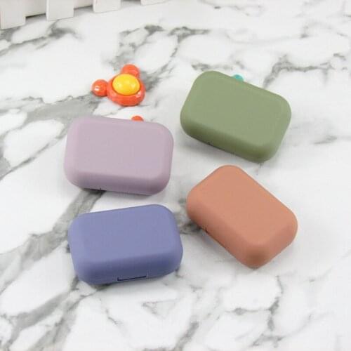Frosted Mini Rubber Paint Square Contact Lens Case With Mirror Women Colored Contact Lenses Box Eyes Contact Lens Container